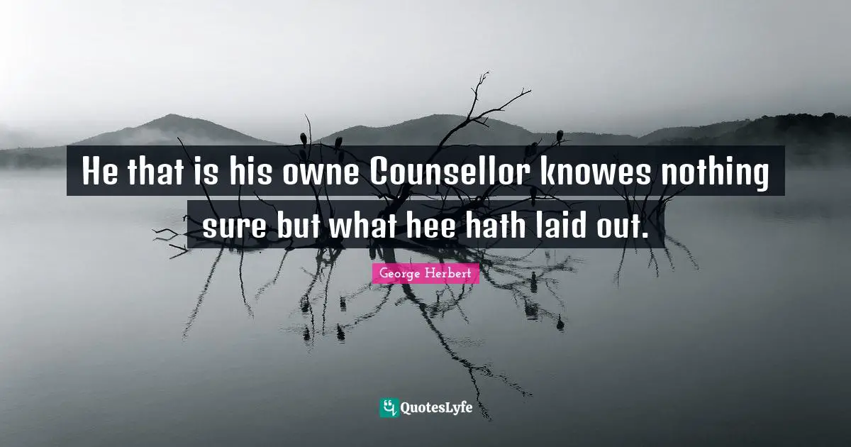 He that is his owne Counsellor knowes nothing sure but what hee hath laid out.