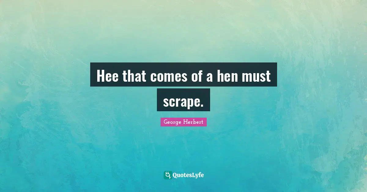 Hee that comes of a hen must scrape.