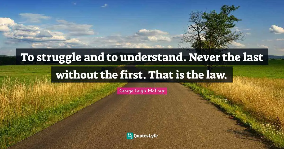 To struggle and to understand. Never the last without the first. That is the law.