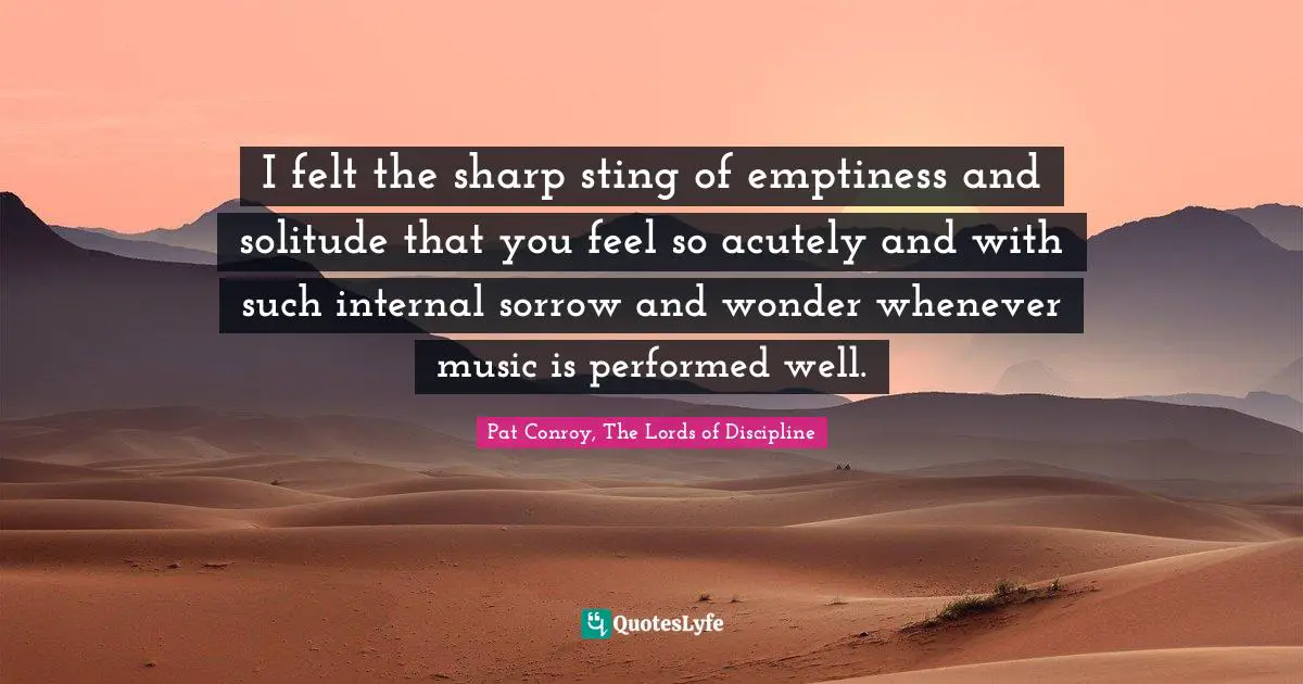 I felt the sharp sting of emptiness and solitude that you feel so acutely and with such internal sorrow and wonder whenever music is performed well.