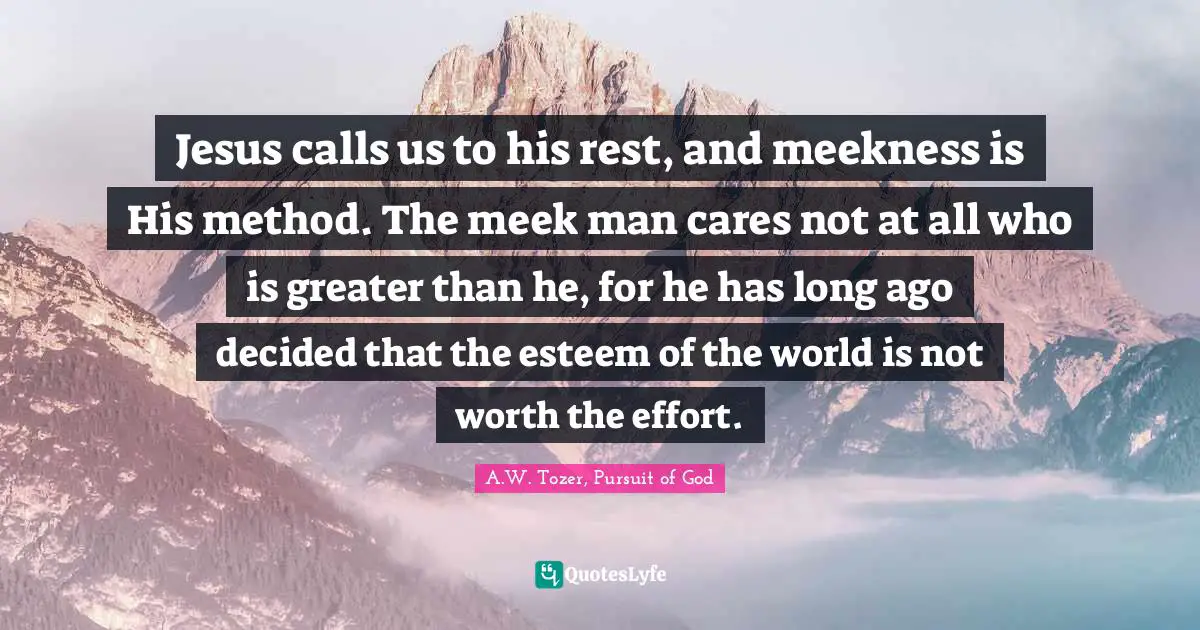 Spiritual Growth Quotes: "Jesus calls us to his rest, and meekness is His method. The meek man cares not at all who is greater than he, for he has long ago decided that the esteem of the world is not worth the effort."