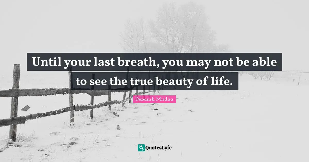 Until your last breath, you may not be able to see the true beauty of life.