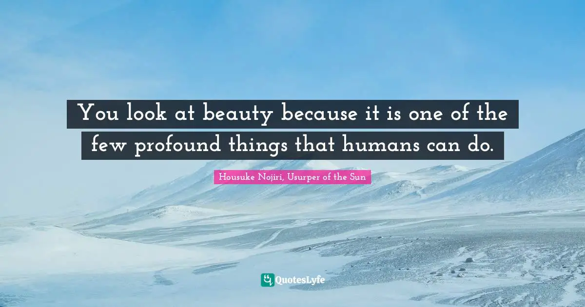 You look at beauty because it is one of the few profound things that humans can do.