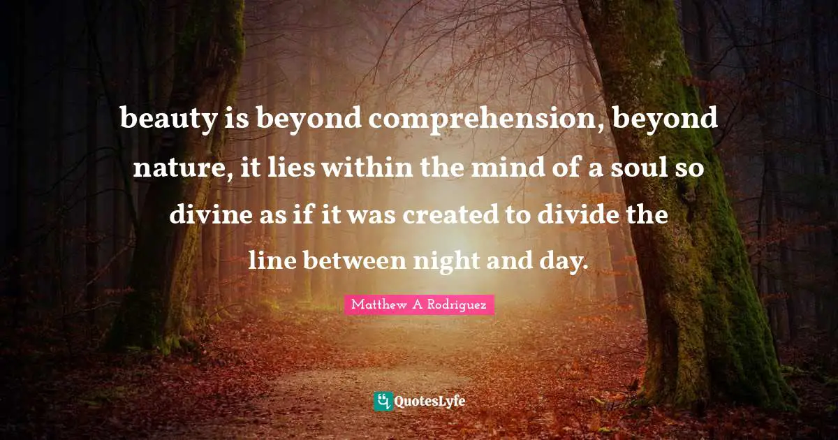 beauty is beyond comprehension, beyond nature, it lies within the mind of a soul so divine as if it was created to divide the line between night and day.