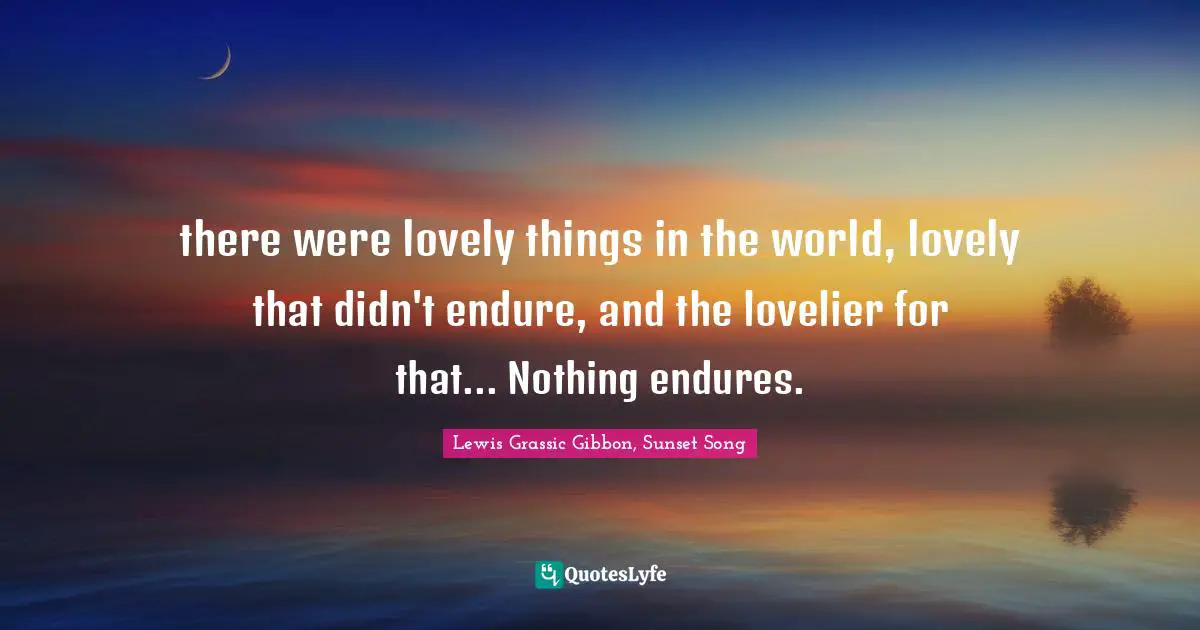 there were lovely things in the world, lovely that didn't endure, and the lovelier for that... Nothing endures.