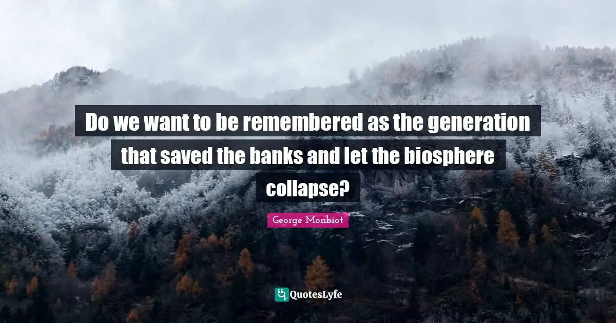 Do we want to be remembered as the generation that saved the banks and let the biosphere collapse?
