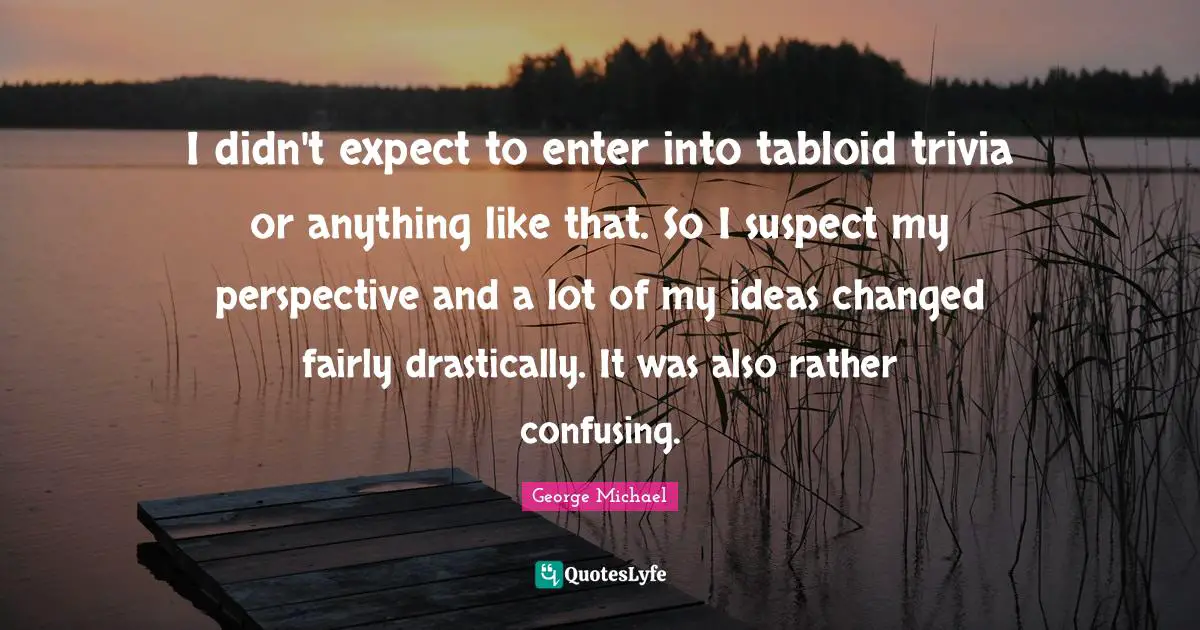 I didn't expect to enter into tabloid trivia or anything like that. So I suspect my perspective and a lot of my ideas changed fairly drastically. It was also rather confusing.