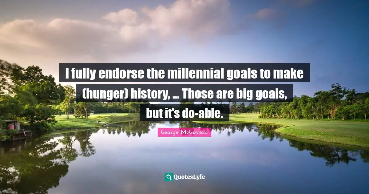 I fully endorse the millennial goals to make (hunger) history, ... Those are big goals, but it's do-able.
