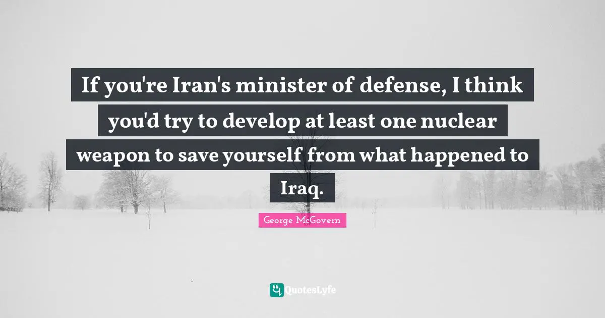 If you're Iran's minister of defense, I think you'd try to develop at least one nuclear weapon to save yourself from what happened to Iraq.