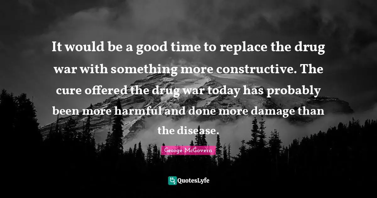 It would be a good time to replace the drug war with something more constructive. The cure offered the drug war today has probably been more harmful and done more damage than the disease.