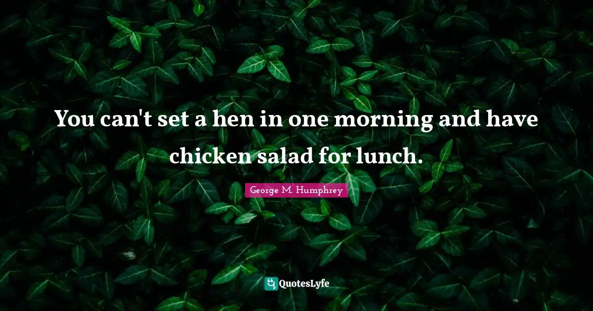 You can't set a hen in one morning and have chicken salad for lunch.