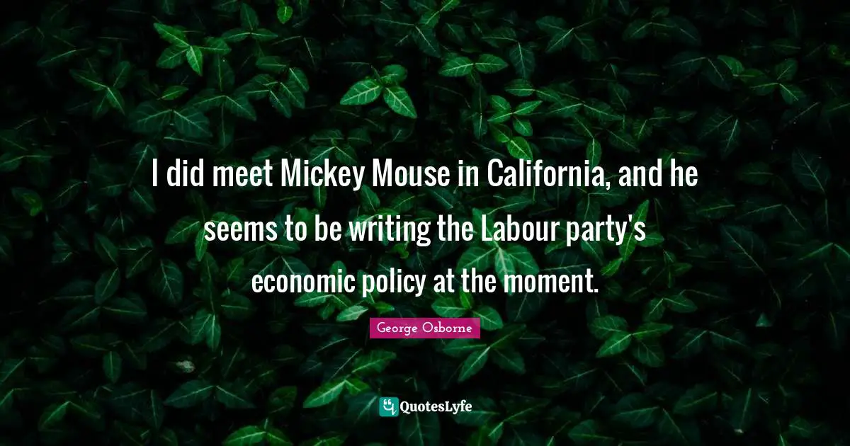 Mickey Quotes: "I did meet Mickey Mouse in California, and he seems to be writing the Labour party's economic policy at the moment."