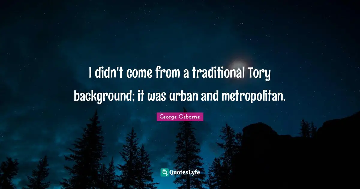 I didn't come from a traditional Tory background; it was urban and metropolitan.