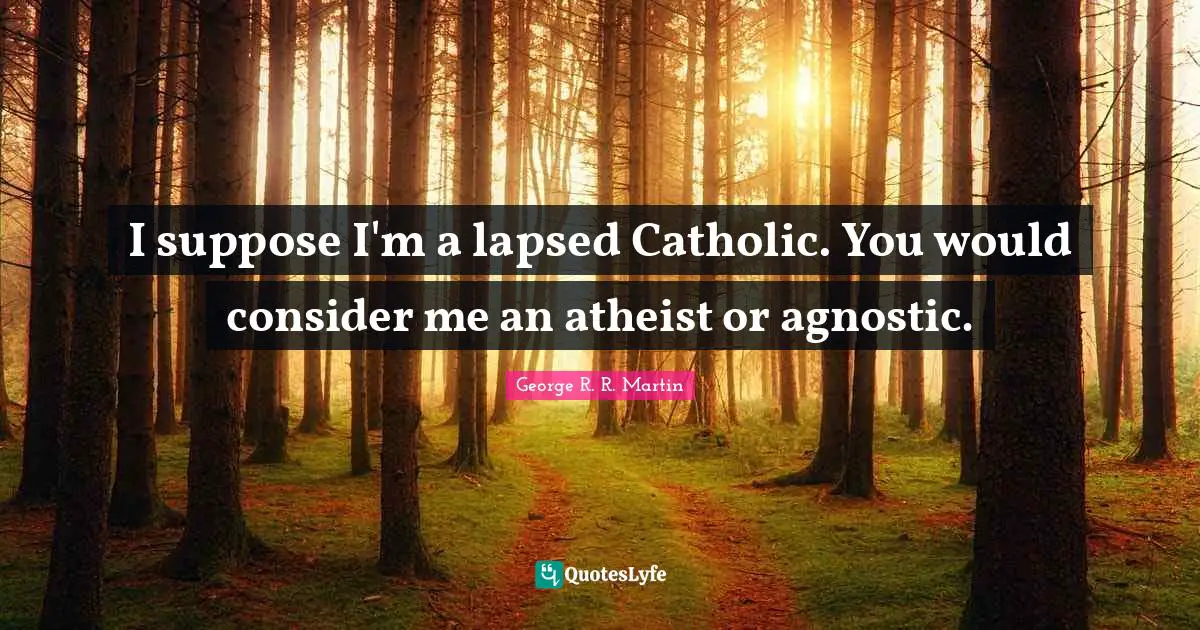 I suppose I'm a lapsed Catholic. You would consider me an atheist or agnostic.