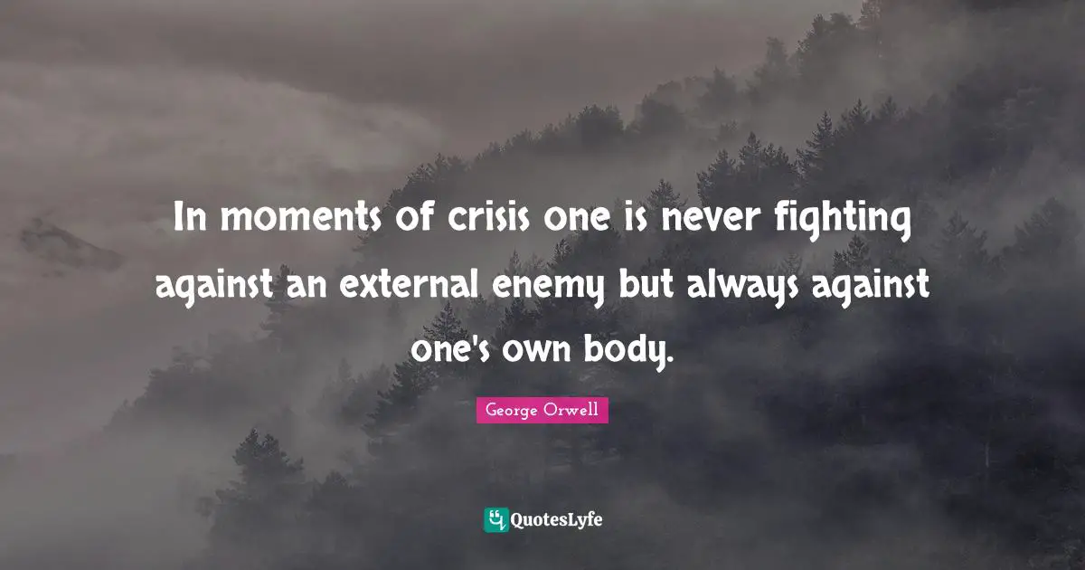 In moments of crisis one is never fighting against an external enemy but always against one's own body.