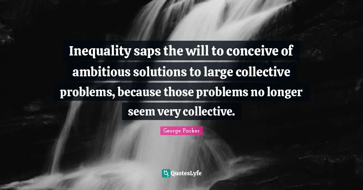 Inequality saps the will to conceive of ambitious solutions to large collective problems, because those problems no longer seem very collective.