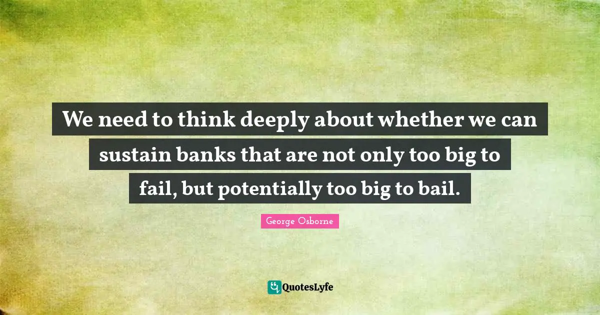 We need to think deeply about whether we can sustain banks that are not only too big to fail, but potentially too big to bail.