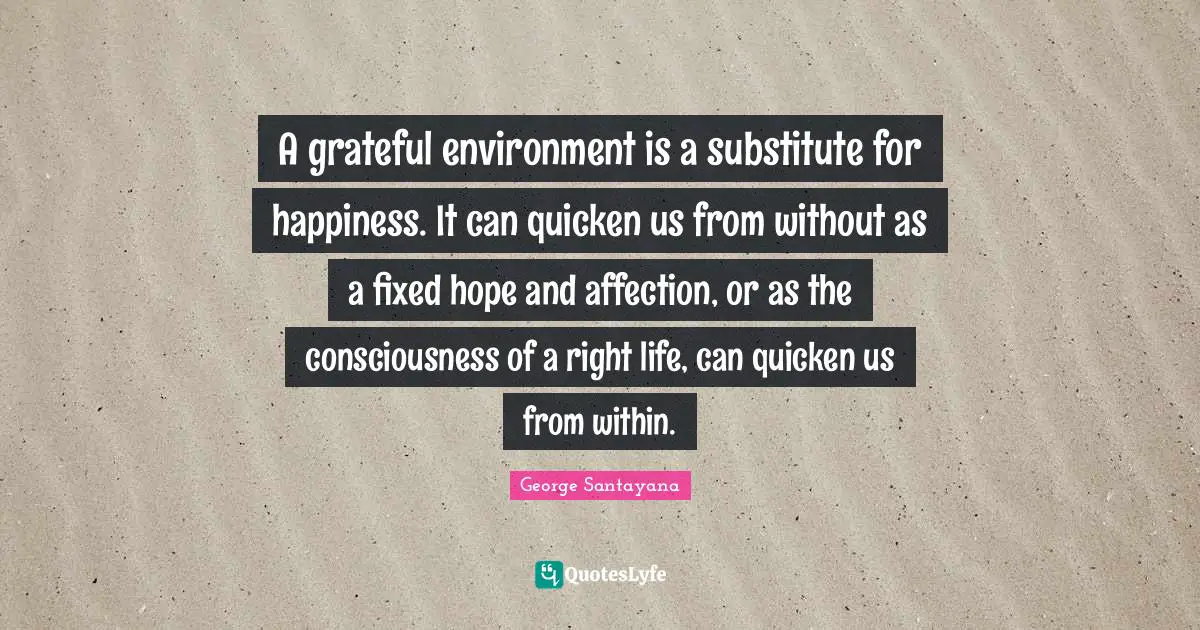 A grateful environment is a substitute for happiness. It can quicken us from without as a fixed hope and affection, or as the consciousness of a right life, can quicken us from within.