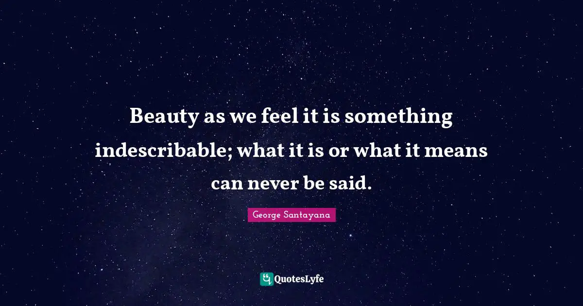 Beauty as we feel it is something indescribable; what it is or what it means can never be said.