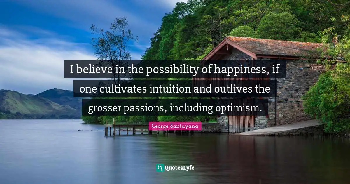 I believe in the possibility of happiness, if one cultivates intuition and outlives the grosser passions, including optimism.
