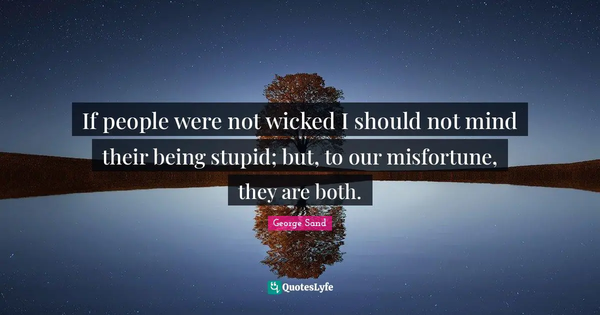 If people were not wicked I should not mind their being stupid; but, to our misfortune, they are both.