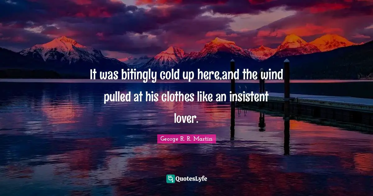 It was bitingly cold up here,and the wind pulled at his clothes like an insistent lover.