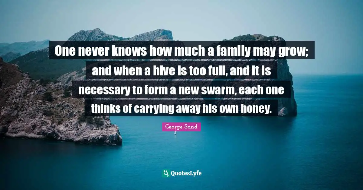 One never knows how much a family may grow; and when a hive is too full, and it is necessary to form a new swarm, each one thinks of carrying away his own honey.