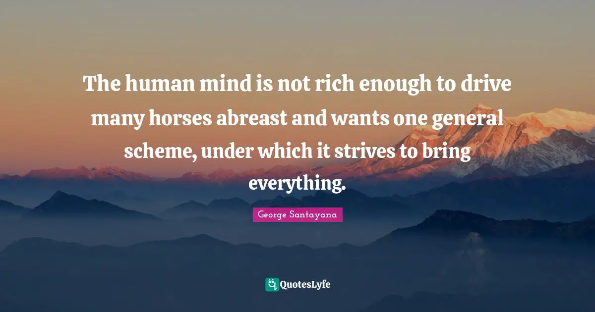 The human mind is not rich enough to drive many horses abreast and wants one general scheme, under which it strives to bring everything.