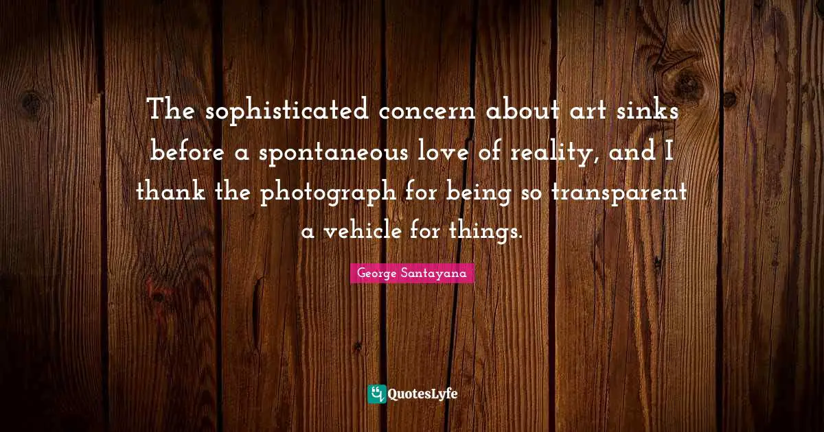 The sophisticated concern about art sinks before a spontaneous love of reality, and I thank the photograph for being so transparent a vehicle for things.