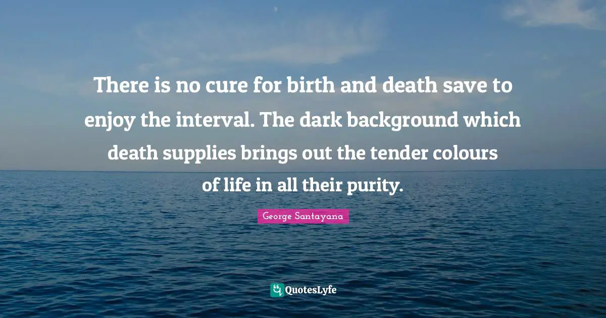 There is no cure for birth and death save to enjoy the interval. The dark background which death supplies brings out the tender colours of life in all their purity.