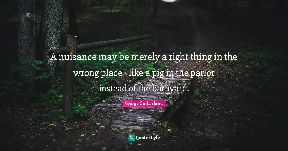Nuisance Quotes: "A nuisance may be merely a right thing in the wrong place - like a pig in the parlor instead of the barnyard."