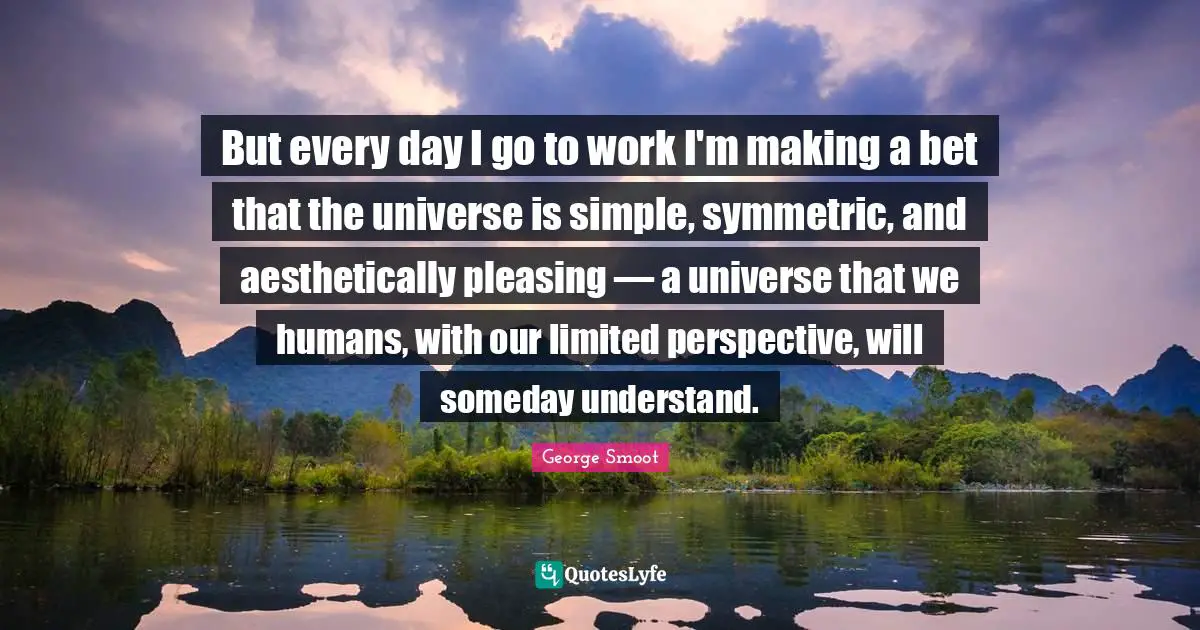 But every day I go to work I'm making a bet that the universe is simple, symmetric, and aesthetically pleasing — a universe that we humans, with our limited perspective, will someday understand.