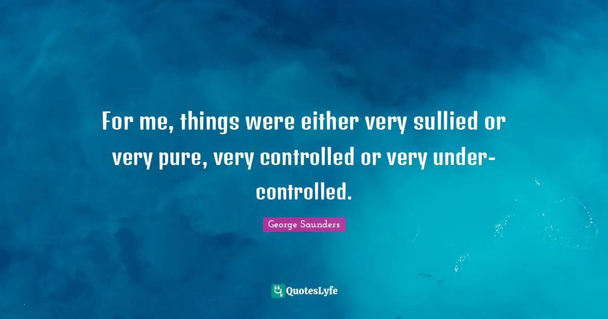 For me, things were either very sullied or very pure, very controlled or very under-controlled.