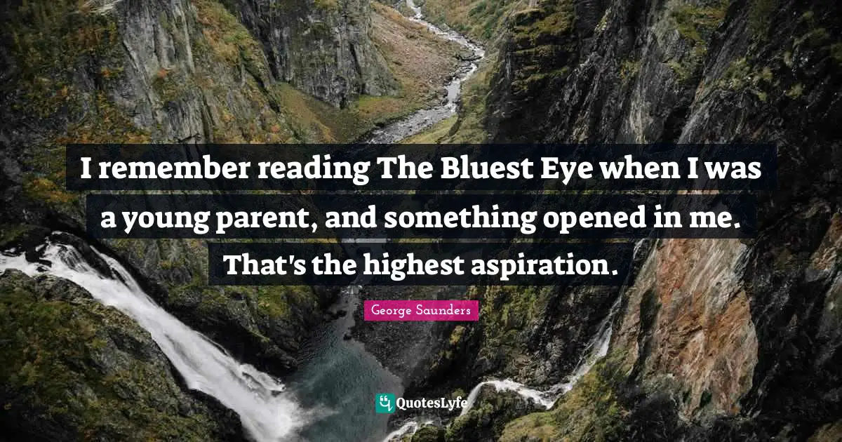 I remember reading The Bluest Eye when I was a young parent, and something opened in me. That's the highest aspiration.