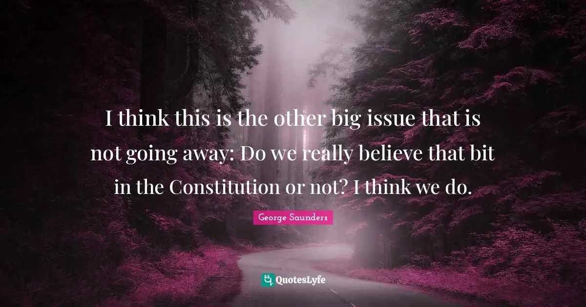 George Saunders Quotes: "I think this is the other big issue that is not going away: Do we really believe that bit in the Constitution or not? I think we do."