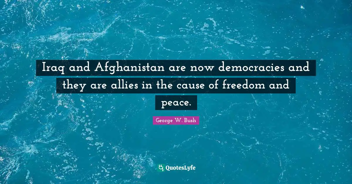 Iraq and Afghanistan are now democracies and they are allies in the cause of freedom and peace.