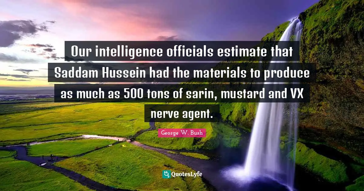 Our intelligence officials estimate that Saddam Hussein had the materials to produce as much as 500 tons of sarin, mustard and VX nerve agent.