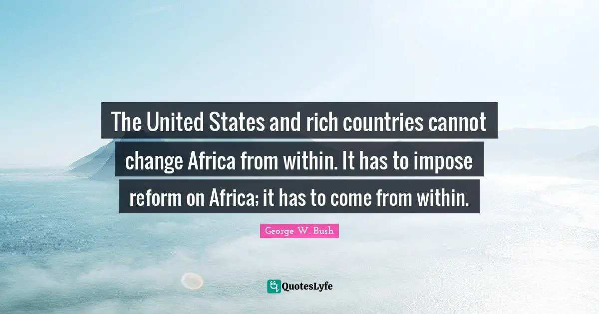 The United States and rich countries cannot change Africa from within. It has to impose reform on Africa; it has to come from within.