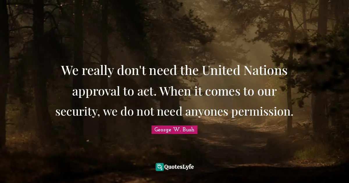 We really don't need the United Nations approval to act. When it comes to our security, we do not need anyones permission.