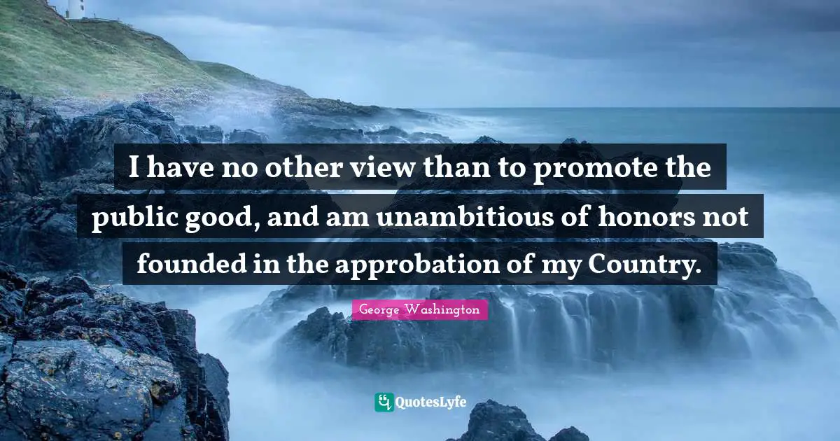 I have no other view than to promote the public good, and am unambitious of honors not founded in the approbation of my Country.