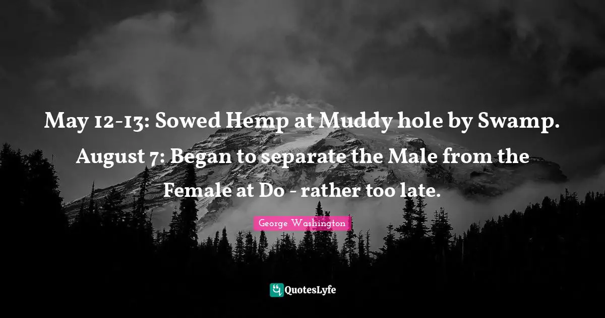 May 12-13: Sowed Hemp at Muddy hole by Swamp. August 7: Began to separate the Male from the Female at Do - rather too late.