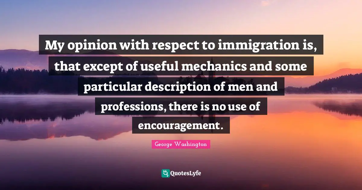 My opinion with respect to immigration is, that except of useful mechanics and some particular description of men and professions, there is no use of encouragement.