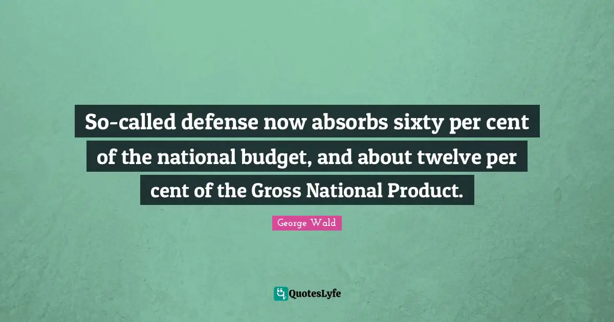 So-called defense now absorbs sixty per cent of the national budget, and about twelve per cent of the Gross National Product.