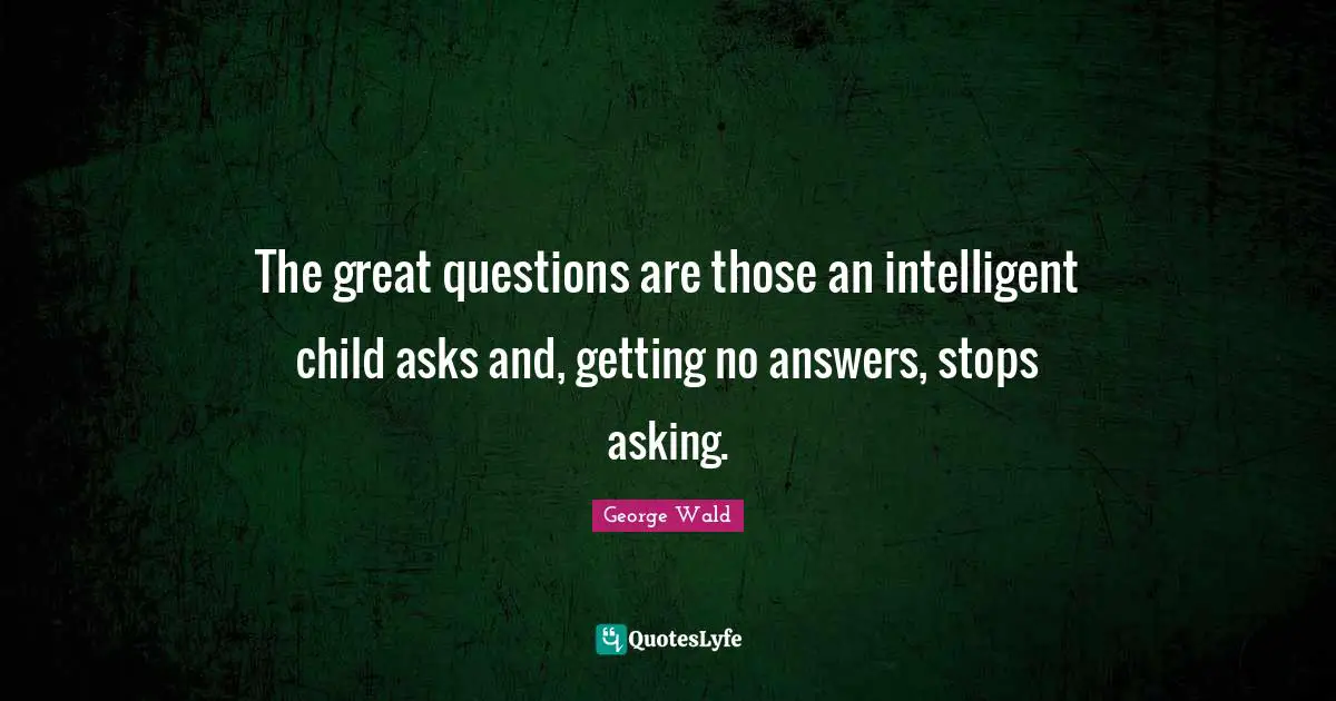 The great questions are those an intelligent child asks and, getting no answers, stops asking.