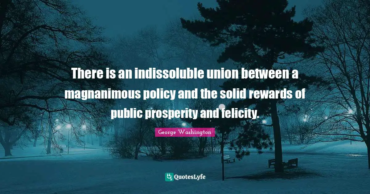 There is an indissoluble union between a magnanimous policy and the solid rewards of public prosperity and felicity.