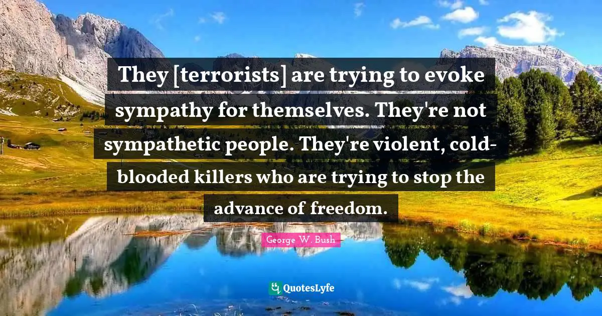 They [terrorists] are trying to evoke sympathy for themselves. They're not sympathetic people. They're violent, cold-blooded killers who are trying to stop the advance of freedom.