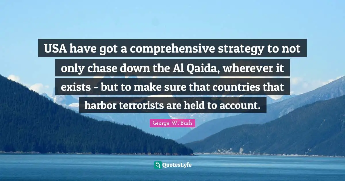 USA have got a comprehensive strategy to not only chase down the Al Qaida, wherever it exists - but to make sure that countries that harbor terrorists are held to account.