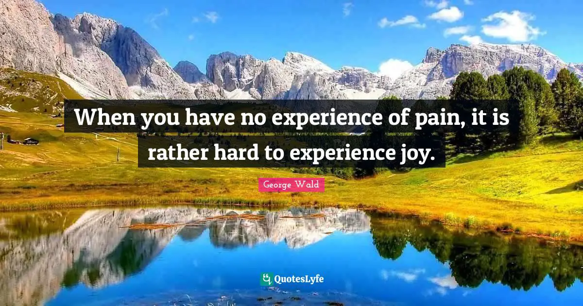 When you have no experience of pain, it is rather hard to experience joy.