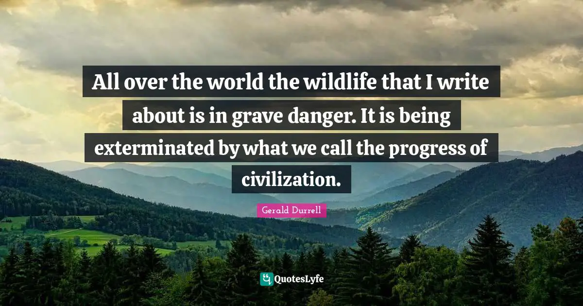 All over the world the wildlife that I write about is in grave danger. It is being exterminated by what we call the progress of civilization.