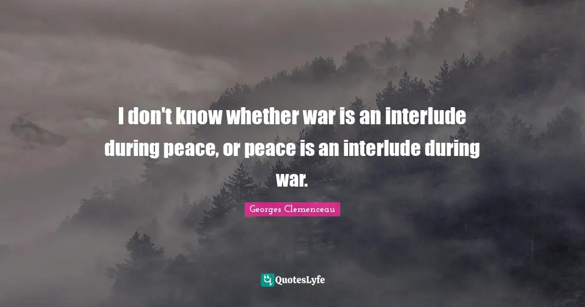 I don't know whether war is an interlude during peace, or peace is an interlude during war.